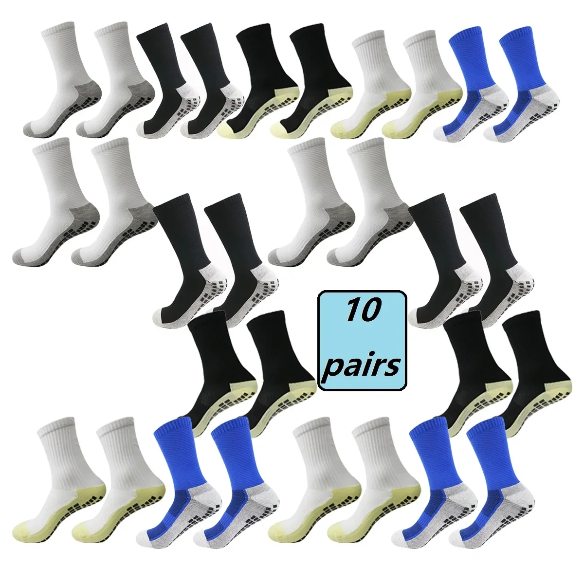 10 Pairs Sports Style Men's and Women's Sports Football Socks Anti Slip Sports Socks Suitable for Hiking Running and Ball Games