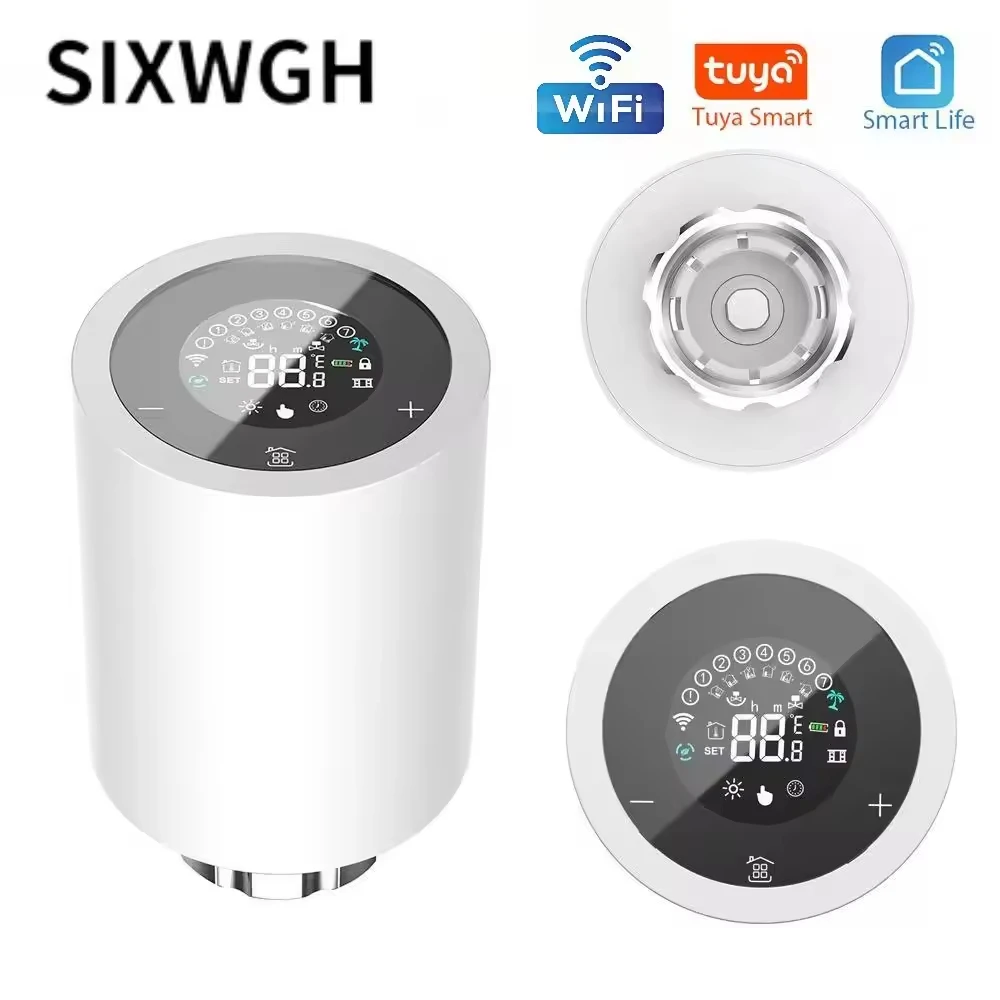 

SIXWGH Tuya Zigbee & Wi-Fi Smart LCD Touchscreen Thermostatic Radiator Valve Programmable Temperature Control APP Voice Eco Home