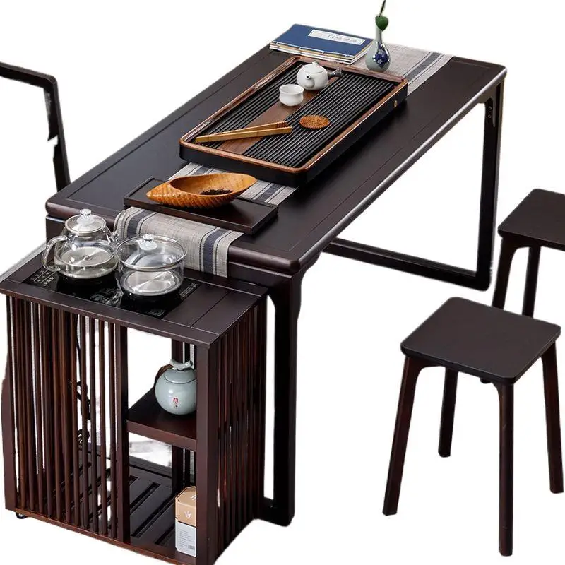 Mesa de chá pequena com varanda, mesa de chá de escritório, nova combinação de mesa e cadeira de madeira maciça chinesa
