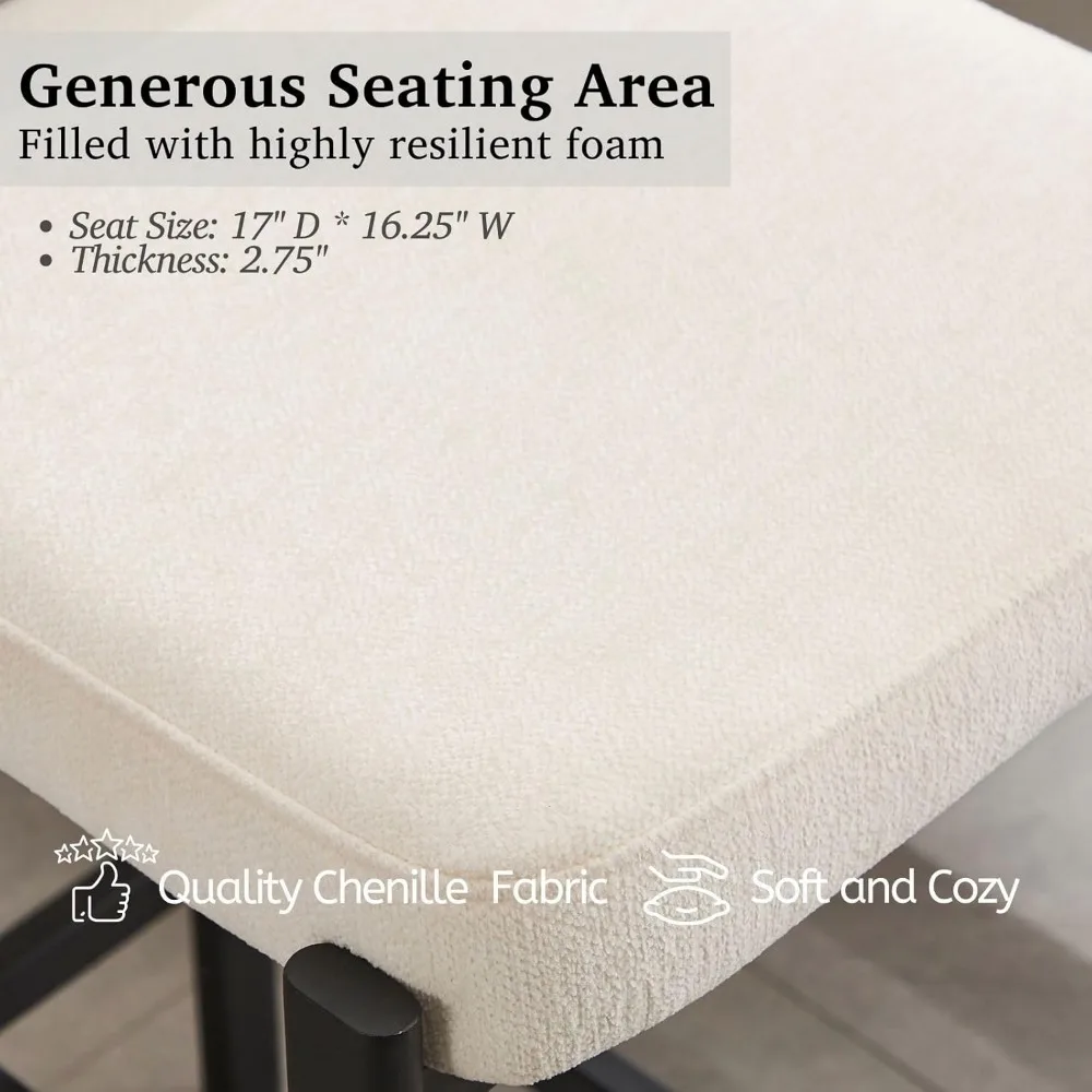 Modern Upholstered Low Back Kitchen Stools Set of 2, 26 Seat Height Metal Leg Counter Stools