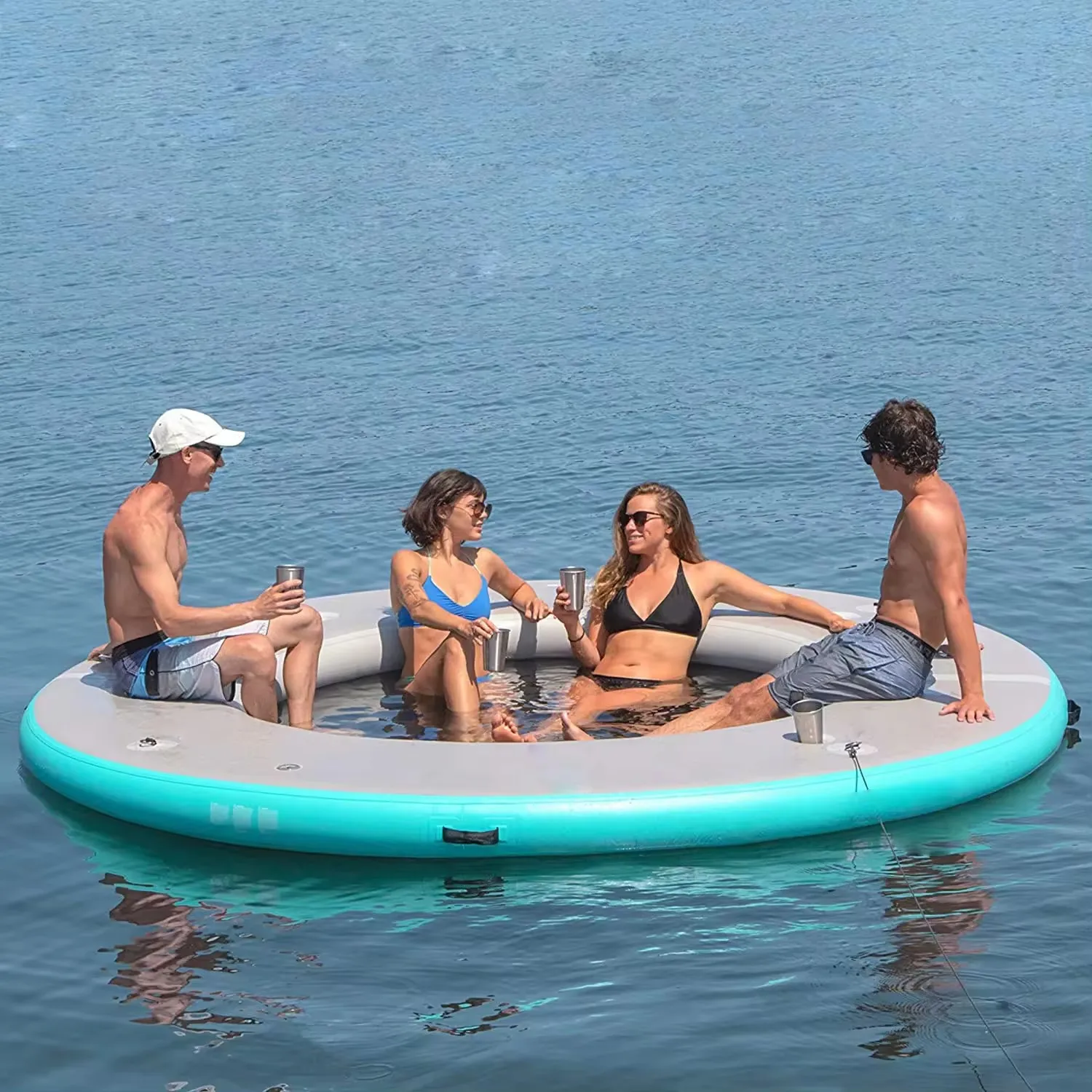 Water Sport Games Drop Stitch Round Shape Floating Platform Inflatable Floating Sea Boat Docks Swim Platform Hammock