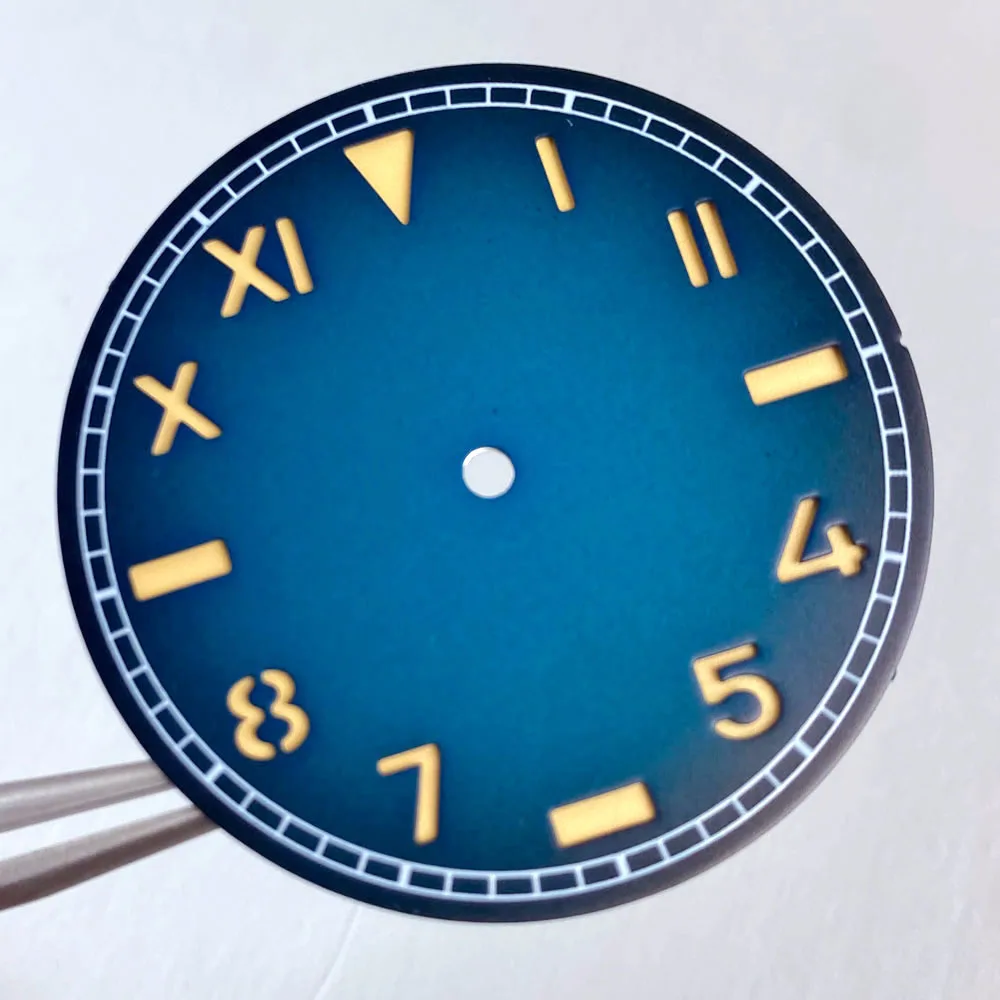 Tandorio 35mm Vintage Blue Black Brown California Watch Dial Face Hands Set Green Lume Fit NH35 NH36 ETA2824 PT5000 Miyota 8215