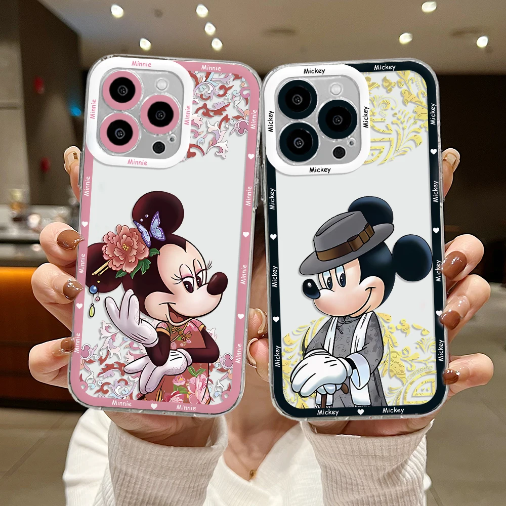 

Disney Mickey Minnie Phone Case For iPhone 16 15 14 13 12 11 Mini Pro Max X XR XSMax 7 8 Plus SE20 Transparent Cover