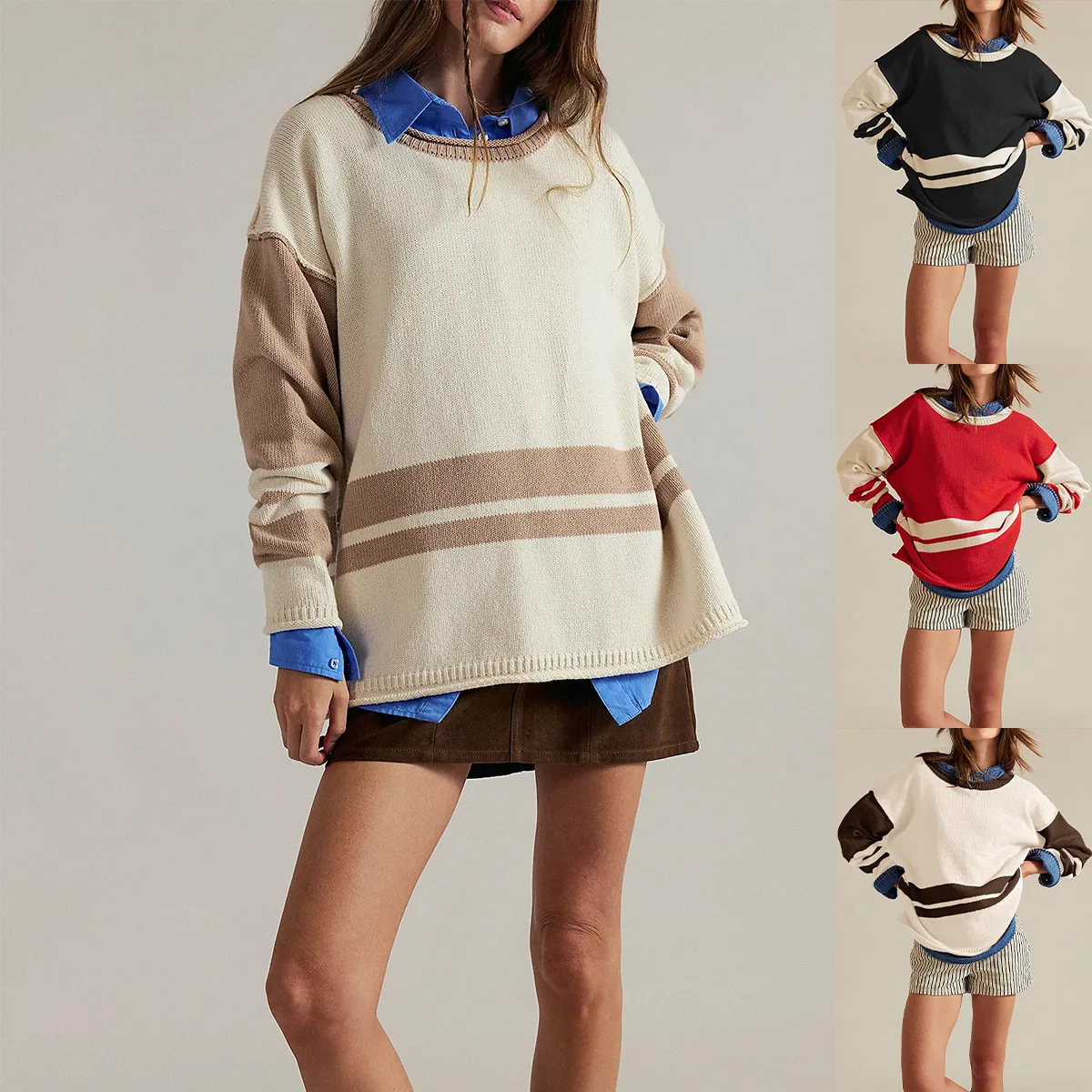 

Пуловеры, женские свитера, топы с круглым вырезом, повседневные свободные джемперы Y2k, уличная одежда, элегантный вязаный топ, осень-зима 2021, осень-зима