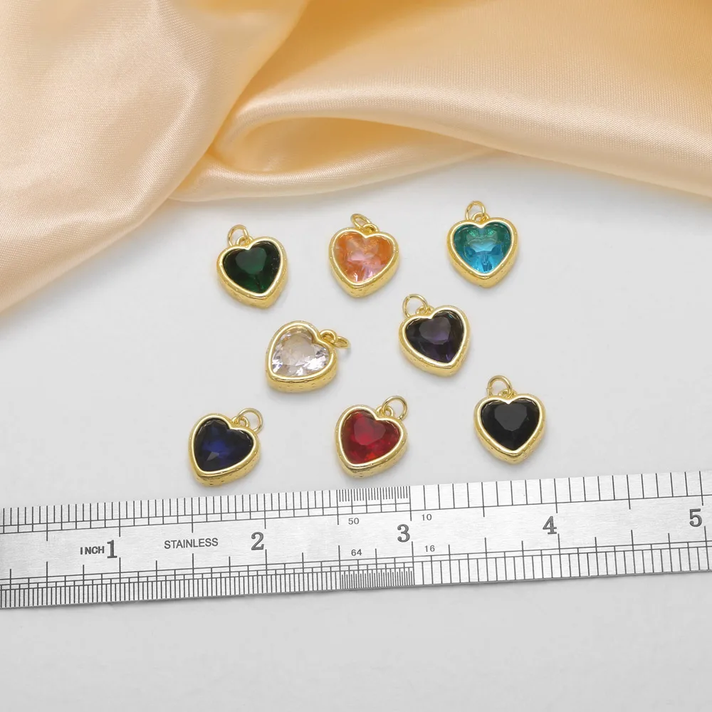 OCESRIO Color Zircon Heart Pendant Copper Gold Plated Faceted Heart Charm for DIY Necklace Jewelry Making Component pdtc060
