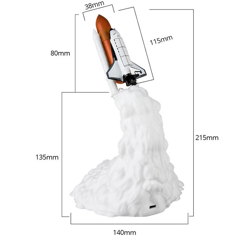 3D Print Space Shuttle LED Night Lamp Bedside Desk Lamp 800 mAh USB Rechargeable Rocket Light Christmas Kids Gift for Room Decor