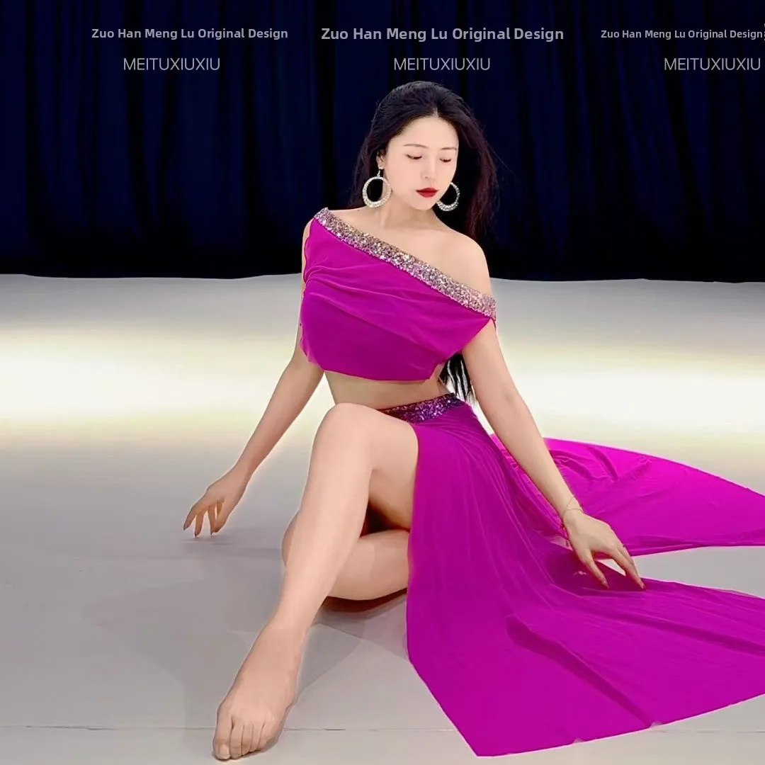 Fsia de Dança do Ventre Yue Meng Feng Lu, Novo Conjunto de Prática para Iantes, Cinto de Rede Brilhante, Performance ...