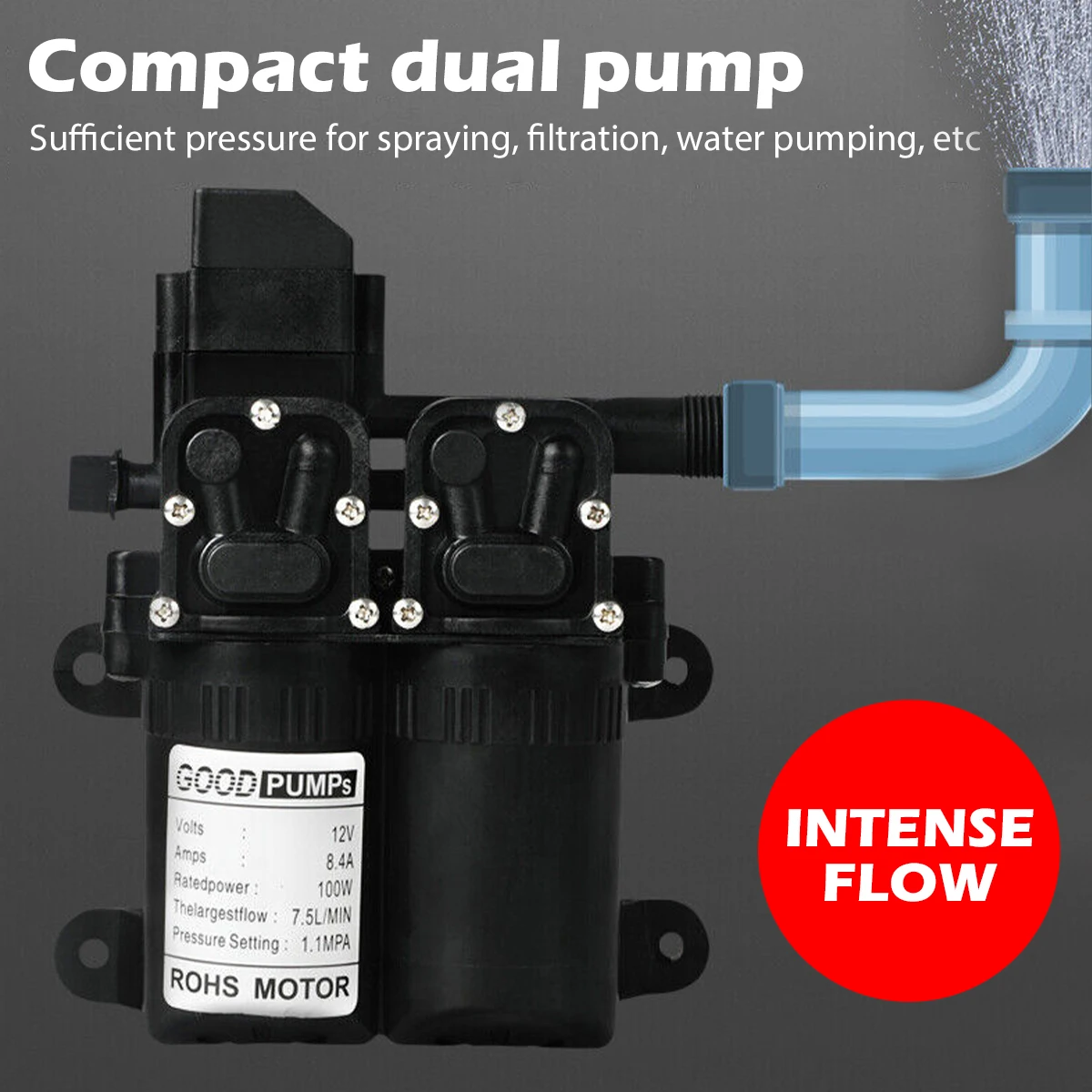 DC 12V 100W 160PSI 7.5L/Min Electric Double Water Pump Diaphragm Automatic Flow Switch High Pressure Water Sprayer Agricultural