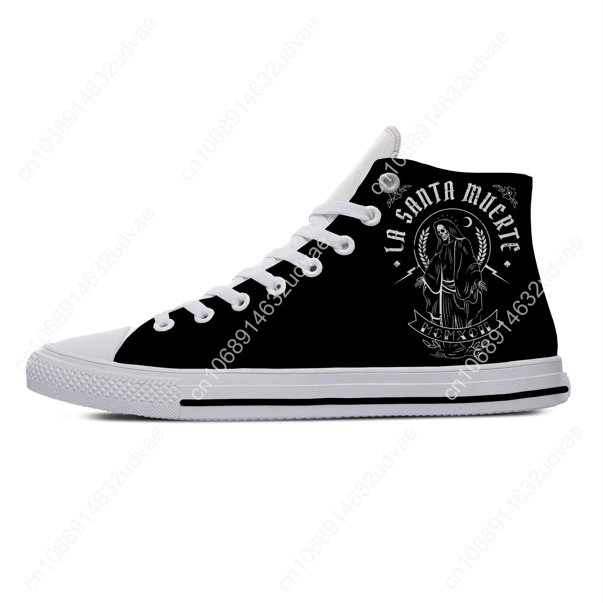 Hot Cool Santa Muerte Horror Death Goth Mexican Skull Casual Cloth Lightweight Shoes High Top Men Women Classic Board Shoes