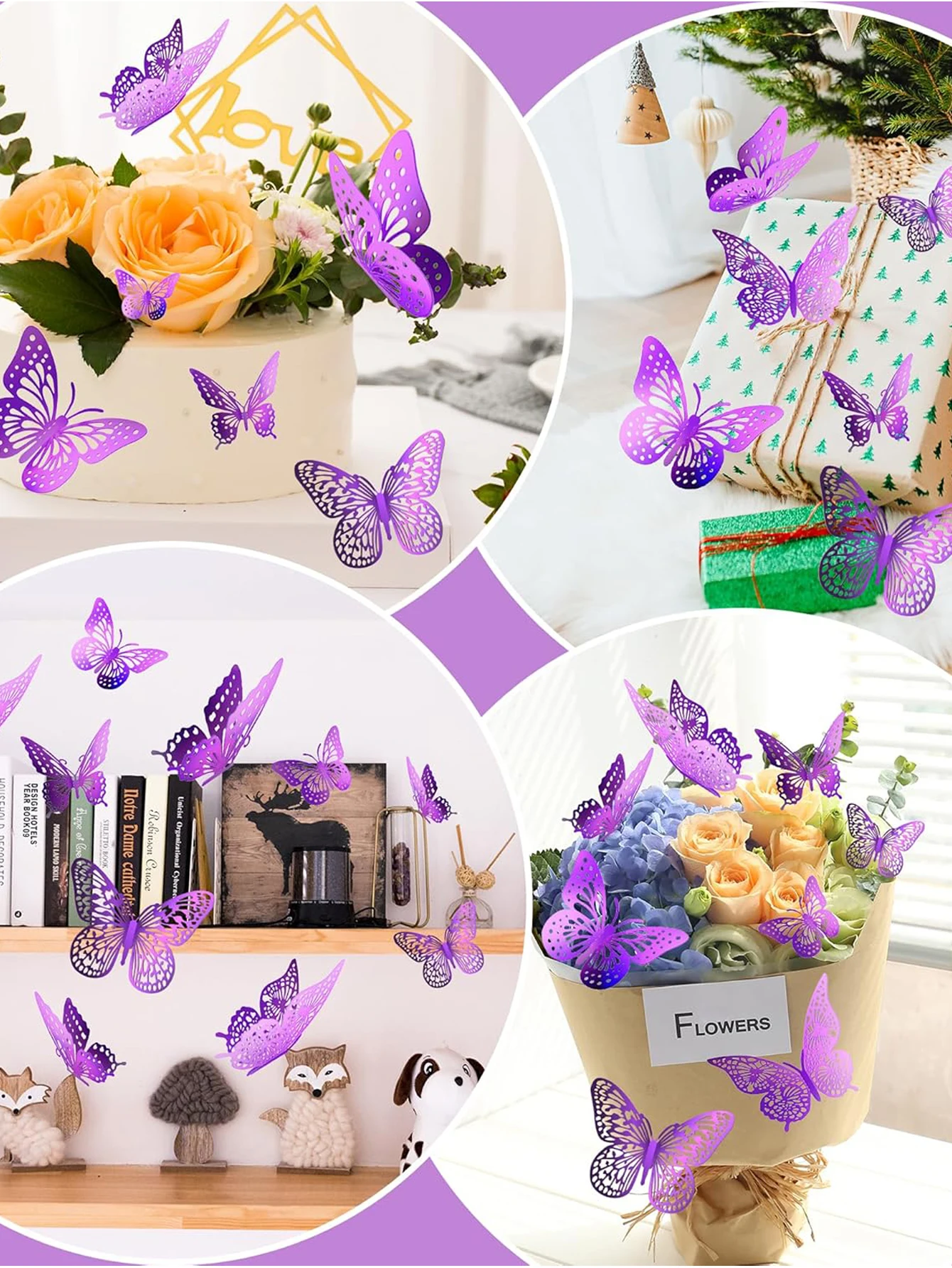 12/120pcs 3D Butterfly Wall Decor Stickers  Detachable Purple Butterflies for Birthday Parties Weddings Gifts Flower Room Decor