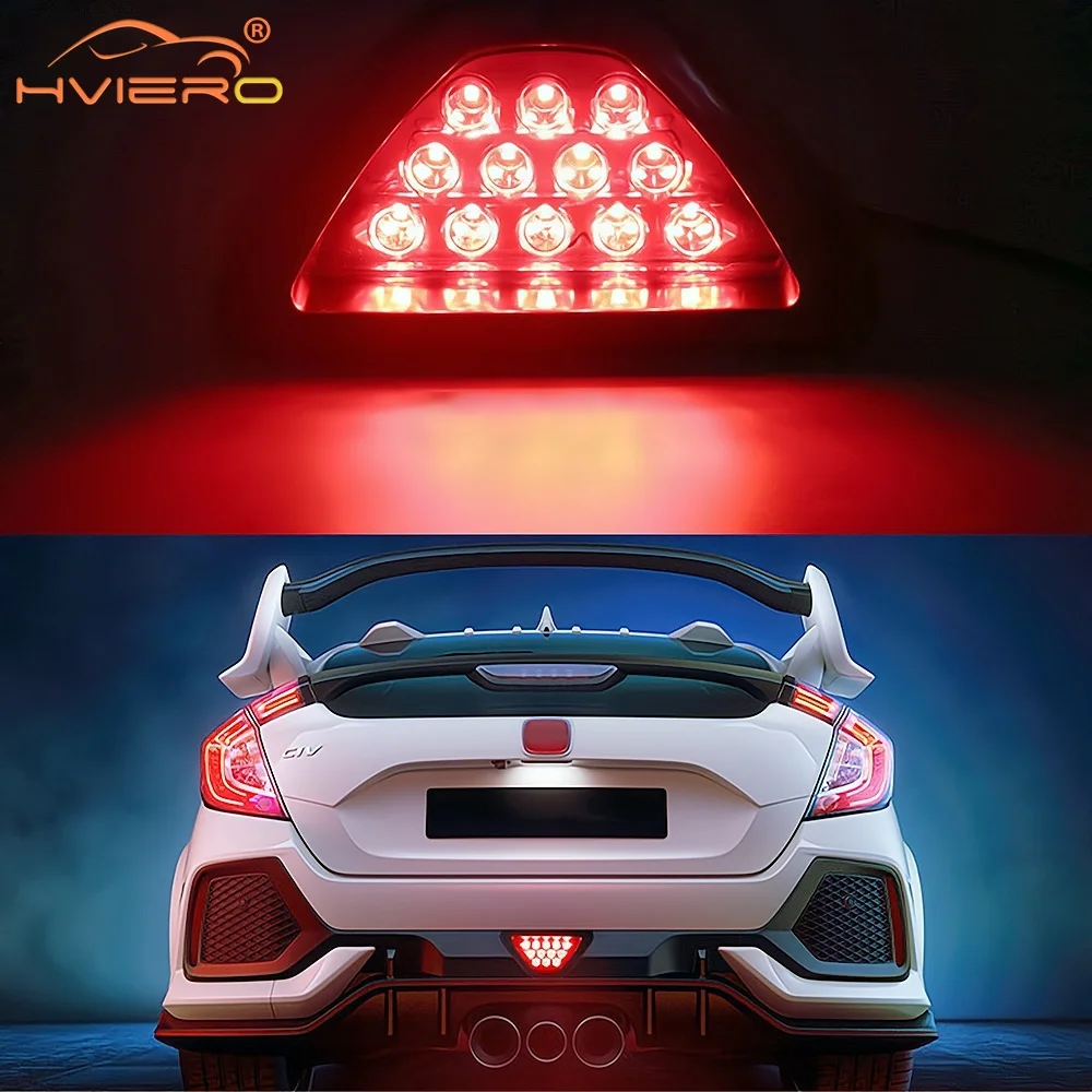 

Car Ail and Motorcycle 12V LED Rear Fog Light Triangle Red Led 1W Brake Strobe Warning Lamp Tail Pilot Signal Lamps Accessories