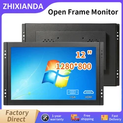 12 Inch 1280*800 Widescreen Industrial Embedded PCAP Touch Screen Open Frame TFT LCD Monitor With HDMI VGA USB Interface