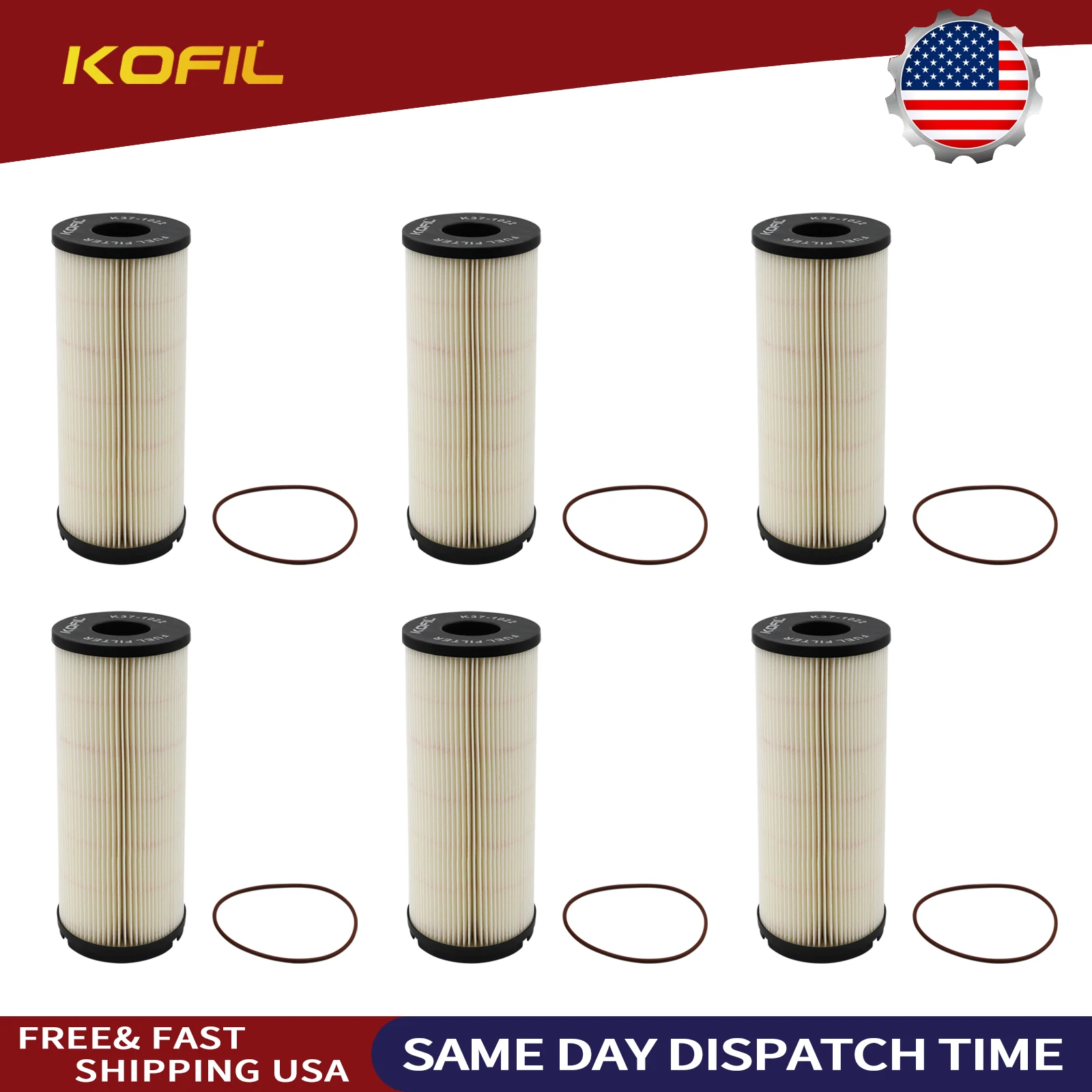 

6 шт. топливных фильтров K37-1022 для грузовиков Peterbilt Kenworth, EPA 17, MX-13, MX-11, 2007 г.в. и новее, заменяет FS20208, WF10518, PF46237, PF46237