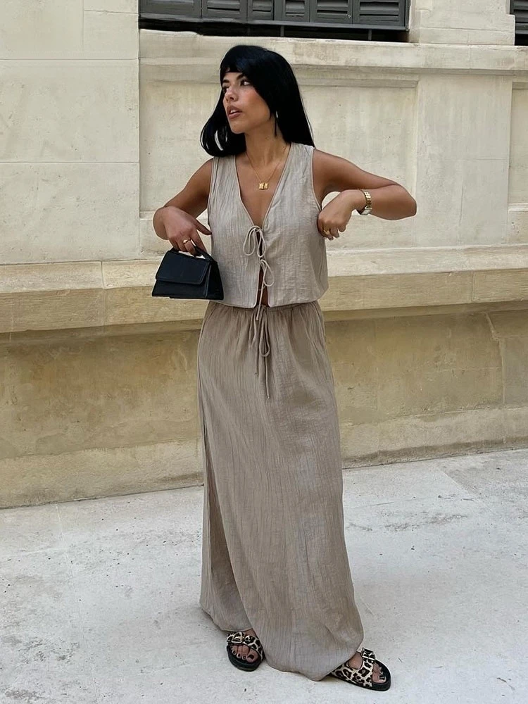 أزياء المرأة خمر الصلبة تنورة دعوى القوس الدانتيل متابعة تانك القمم الخامس الرقبة كست الرباط ميدي التنانير عارضة شارع العليا مجموعات