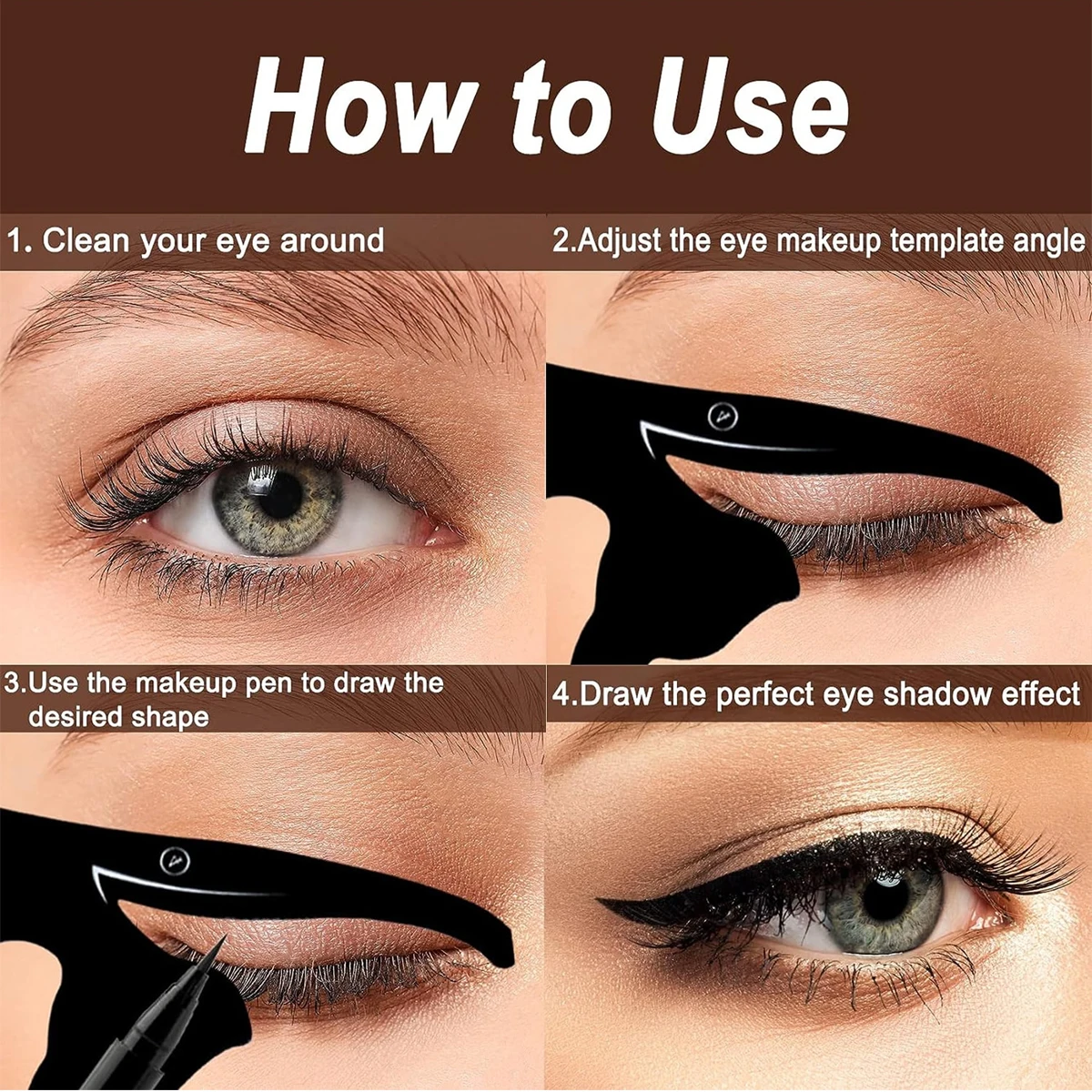 Carte eye-liner chat, outil de maquillage pour novice, modèle de maquillage multifonctionnel pour les yeux, modèle d'assistance, 2 pièces