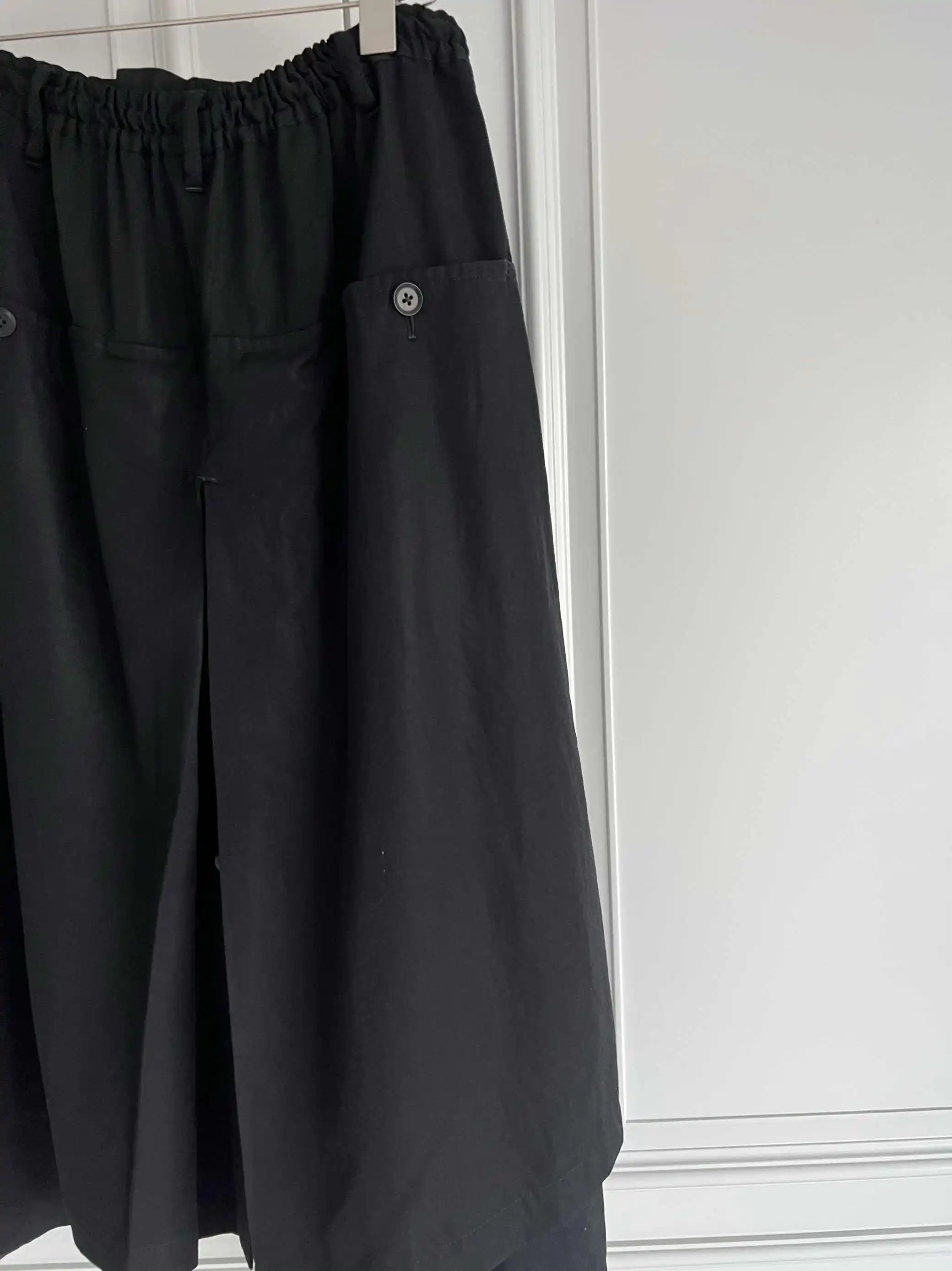 TOP-YAMAMOTO original design black loose double-layer elastic waist culottes and dark niche Japanese-style trousers