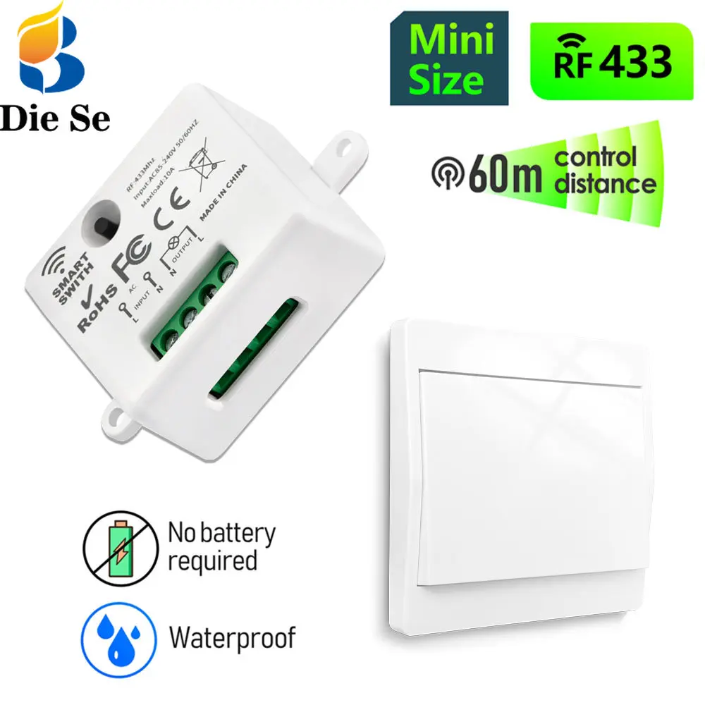 Bezprzewodowy przełącznik zasilane światło 433mhz Rf przełącznik kinetyczny nie wymaga baterii AC 110V 220V 10A moduł przekaźnikowy do urządzenia domowego LED