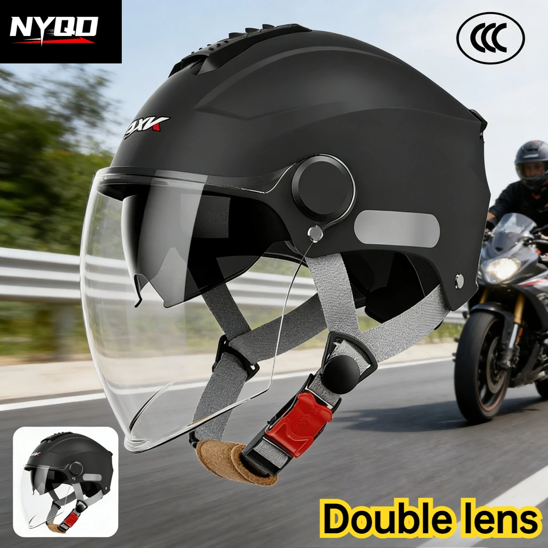 

Летние дышащие защитные открытые мотошлемы с двойным визором и обычным спойлером, черные, Cascos Para Moto