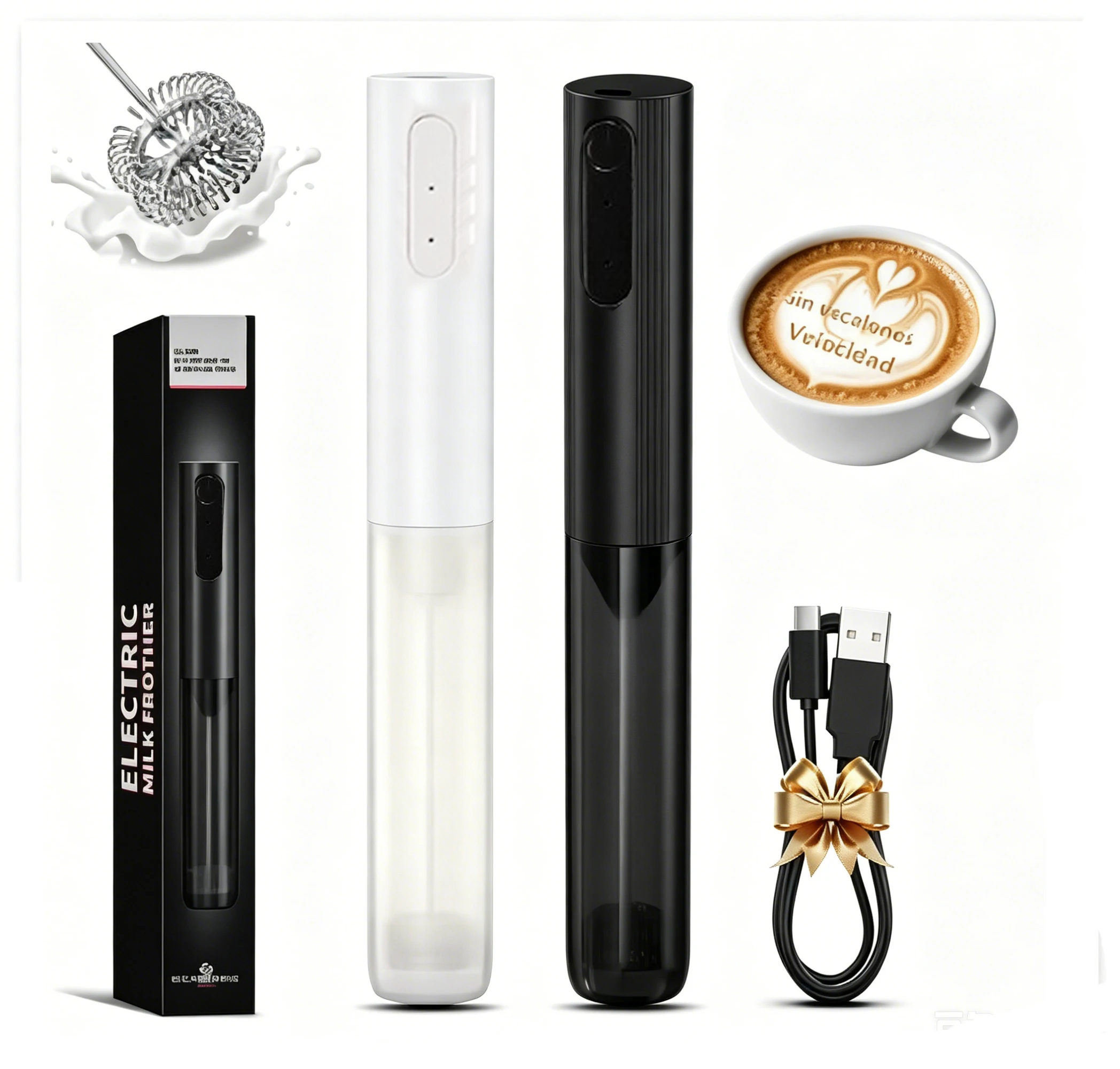 

GBBMA Cordless Electric Milk Frother Hand Mixer Whisk, USB 3 Speeds Handheld Milk Foamer for Coffee Cappuccino Mini Blender
