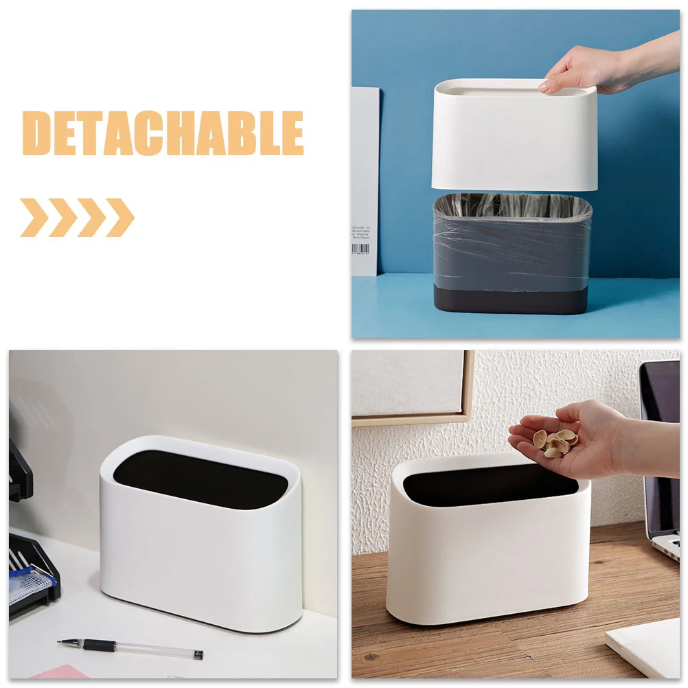 Small Trash Can Desk Tabletop with Lid Waste Basket Trashcan Garbage Mini Bin Plastic Desktop for Office