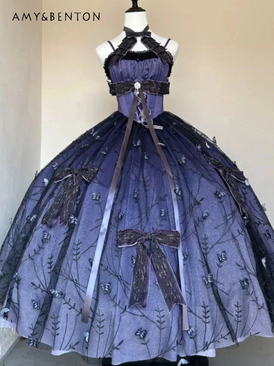 

Princess Evening Dress Birthday Party Wedding Dress for Women Heavy Craft Gorgeous Sequin Bow Mesh Halter Slim Long Puffy Dress