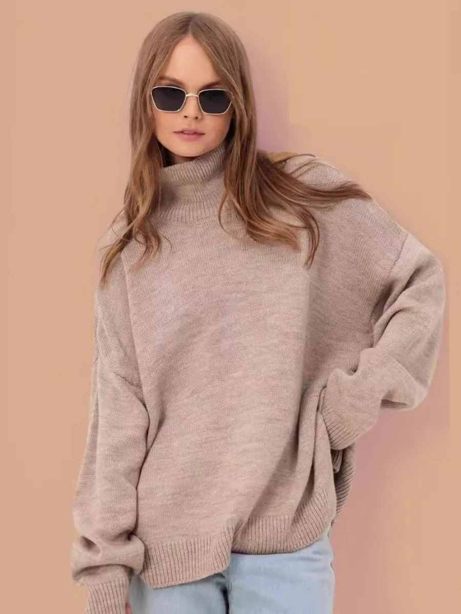 Wolfeel Autumn Winter WomenTurtleneck Knitted Sweater Fashion Oversized Casual Top Loose Jumper Female Pull Thick Warm Pullover