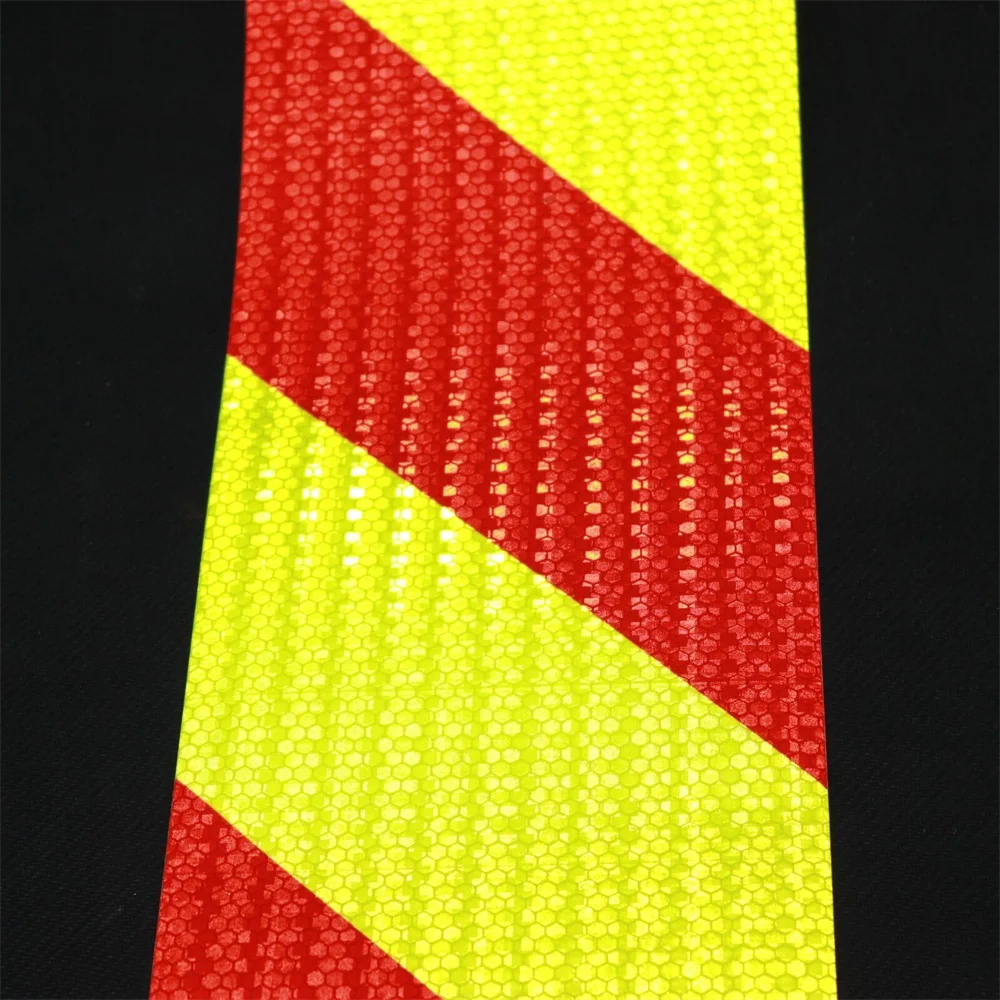 10cm*5M Fluorescent Yellow And Red Striped Reflective Safety Tape Waterproof Twill Adhesive Reflector Warning Stickers For Truck