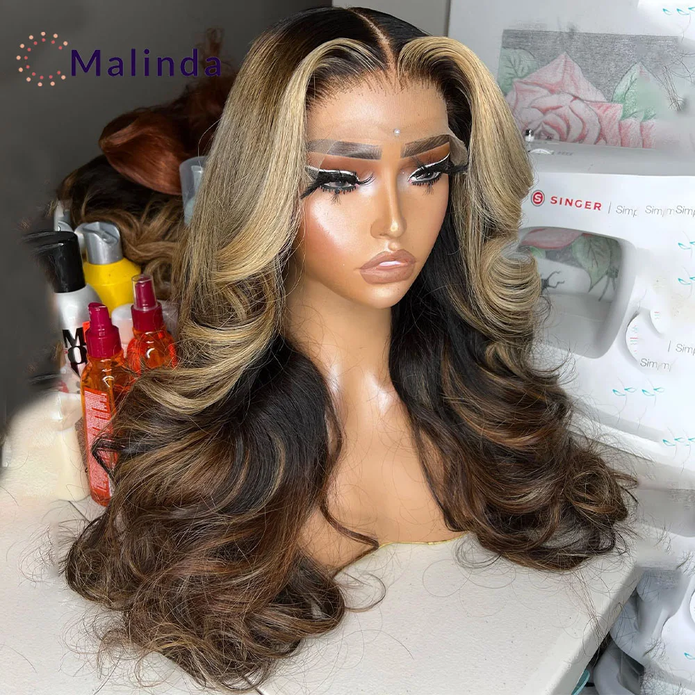 Honey Blonde Body Wave Ombre 1b/4/27 Colored Wig 13x4 Transparent Lace Front Glueless Human Hair Wig Pre plucked Ready To Wear