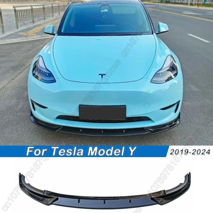 For Tesla Model Y 2019-2024 Car Front Bumper Lip Chin Diffuser Body Kit Spoiler Deflector Tuning Accessories ABS Gloss Black