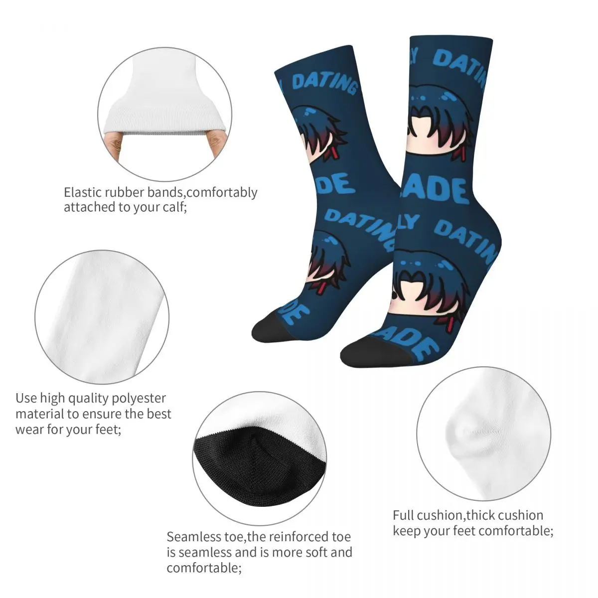 Cool Honkai Star Rail Mentally Dating Blade Chibi Basketball Socks Polyester Crew Socks for Women Men Breathable