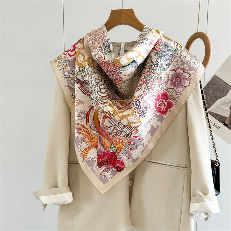 

Women Twill 100% Natural Silk Square Scarf 88x88cm Bufanda Silk Headscarf Large Bandana Pure Silk Neckerchief For Ladies Echarpe