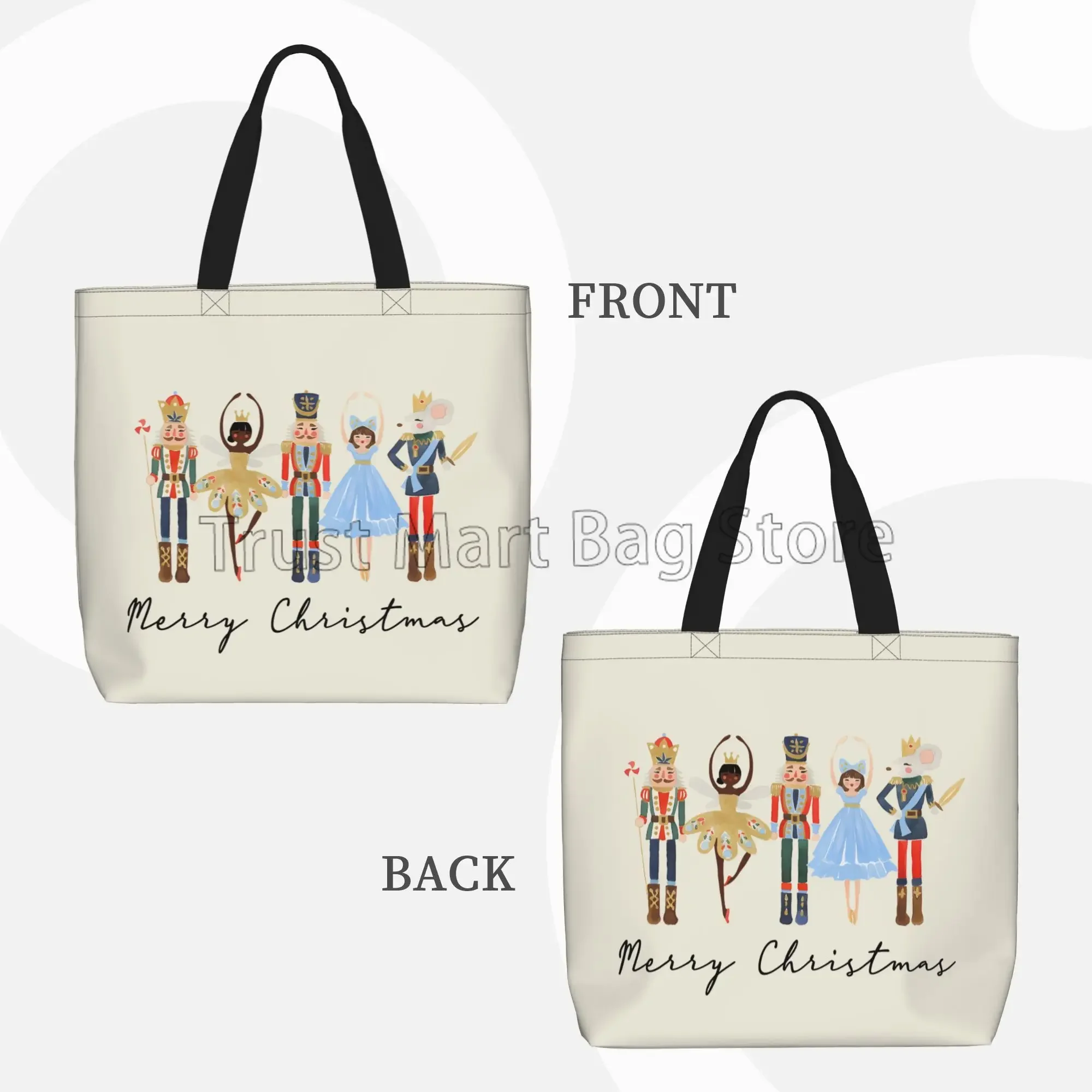 Merry Christmas Nutcracker Canvas Tote Bag for Women Portable Waterproof Casual Shoulder Bag Handbag Reusable Grocery Bags