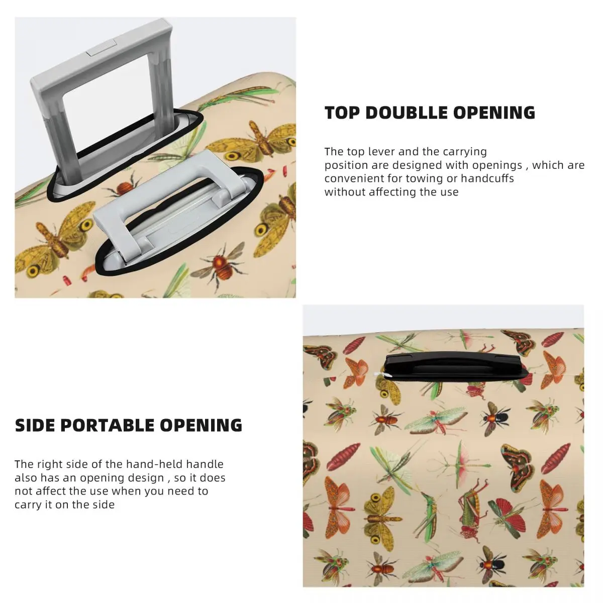 빈티지 벌레 및 곤충 일러스트 가방 커버 보호 18-32인치용 탄성 여행용 수하물 보호 커버