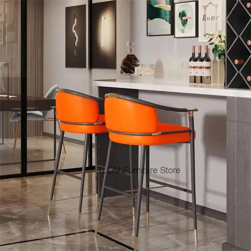 Bar Comfortable Creative For Nordic High-end Light Luxury Furniture Velvet Iton Armrest Backrest Bar Chairs High Stool Bar Chair