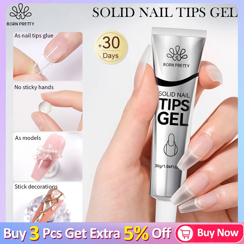 

BORN PRETTY Solid Nail Glue Gel for False Nail Tips Extension Clear Acrylic Nail Tips Solid Gel Nail Polish for Press On Nails