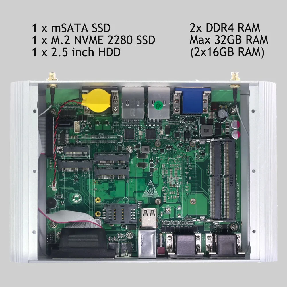 Dual Lan 6 Com Industriële Mini Pc Intel Corei7 10610u Met 2 * Ddr4 Gpio Hdmi Ondersteuning Windows10 Linux Fanless Computer