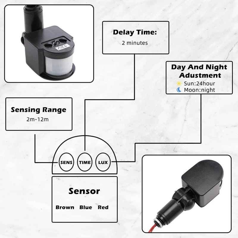 3 Pcs Schwarz Bewegung Detektoren Motion Sensor Licht Schalter Outdoor Pir Gleichstrom 12V Motion Sensor Pir Sensor
