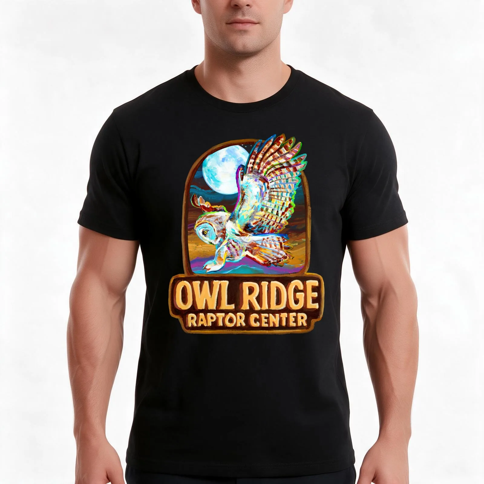 Owl Ridge Raptor Center Barn Owl T-Shirt, Summer Casual Cotton Tee, Oversized Streetwear Tops, Vintage Graphic Print
