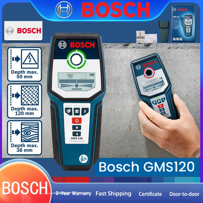 Bosch GMS 120 wielofunkcyjny skaner ścienny drewno metal żywy wykrywacz drutu automatyczna kalibracja LED trójkolorowy Halo Prompt