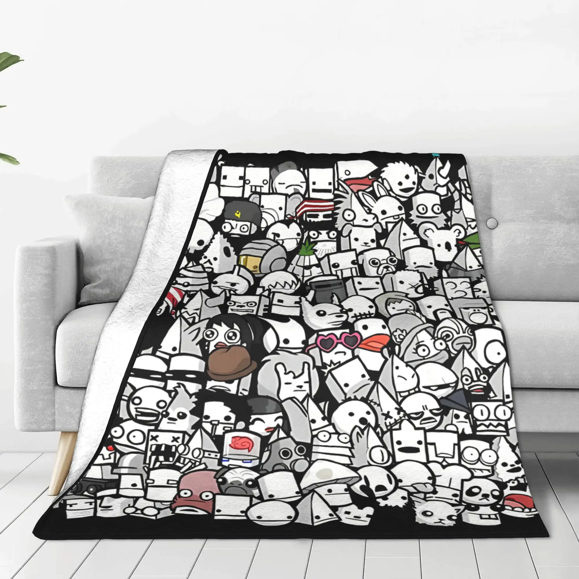 1PC Home Cute Room Decor Blocky Cartoon Character Blanket Throw Blanket BattleBlock Theater Novelty Warm Blanket All Season