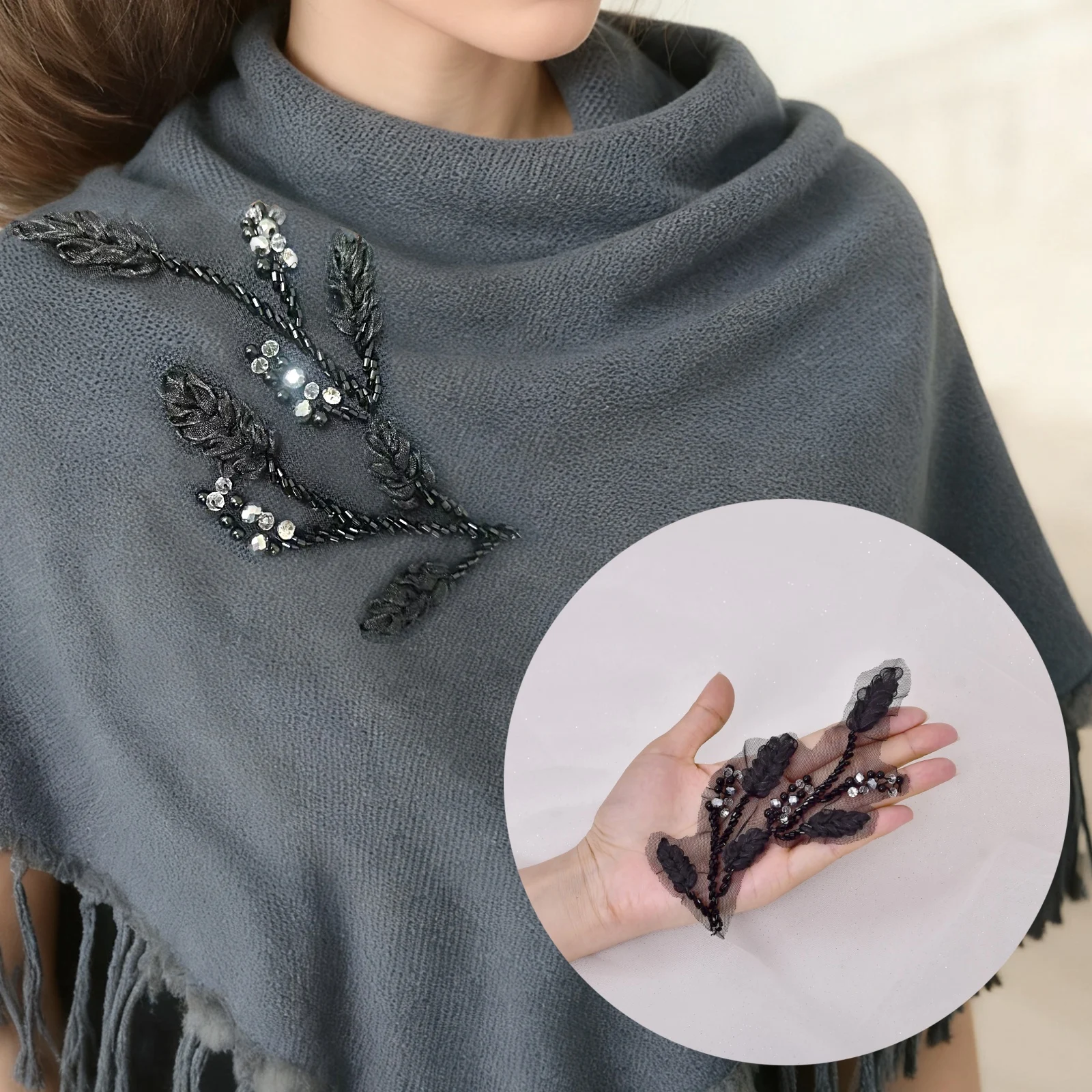 3D Floral Lace Applique Black Floral Embroidered Layer Patch Suitable for sewing, DIY crafts, and Apparel Accessories SP256