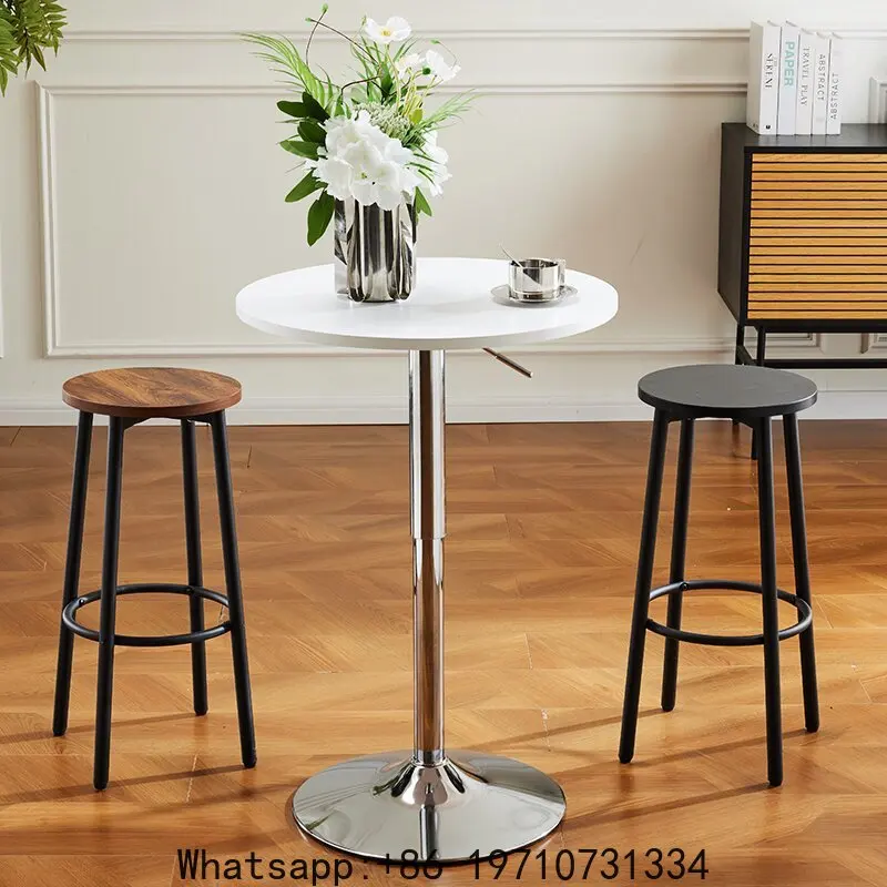 

Four-Legged Bar Stool Solid Wood Counter Chair for Phone Store or Pub Round Seat Reception Stool Modern High-Tall Dining Chair