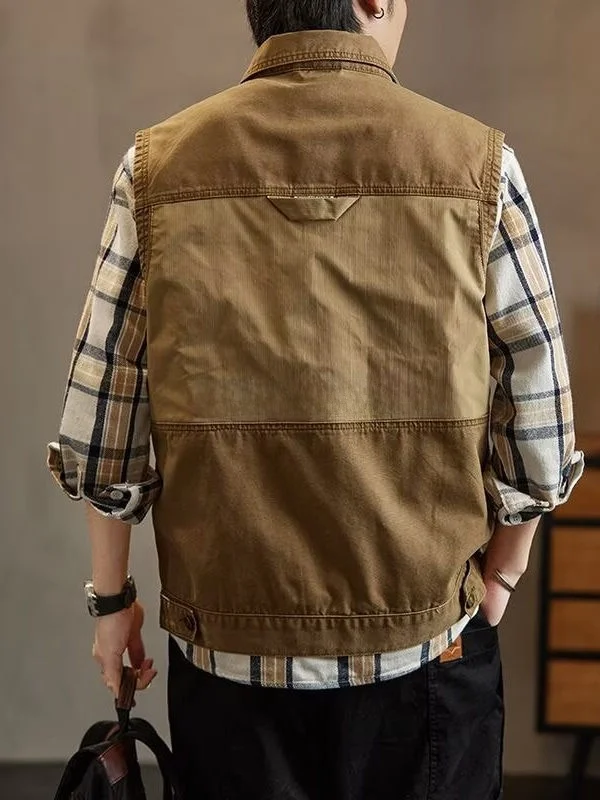Spring Summer Loose Casual American Style Men's Jacket Outerwear Outdoor Tactical Loose Fit Workwear Vest Youth Vitality Style