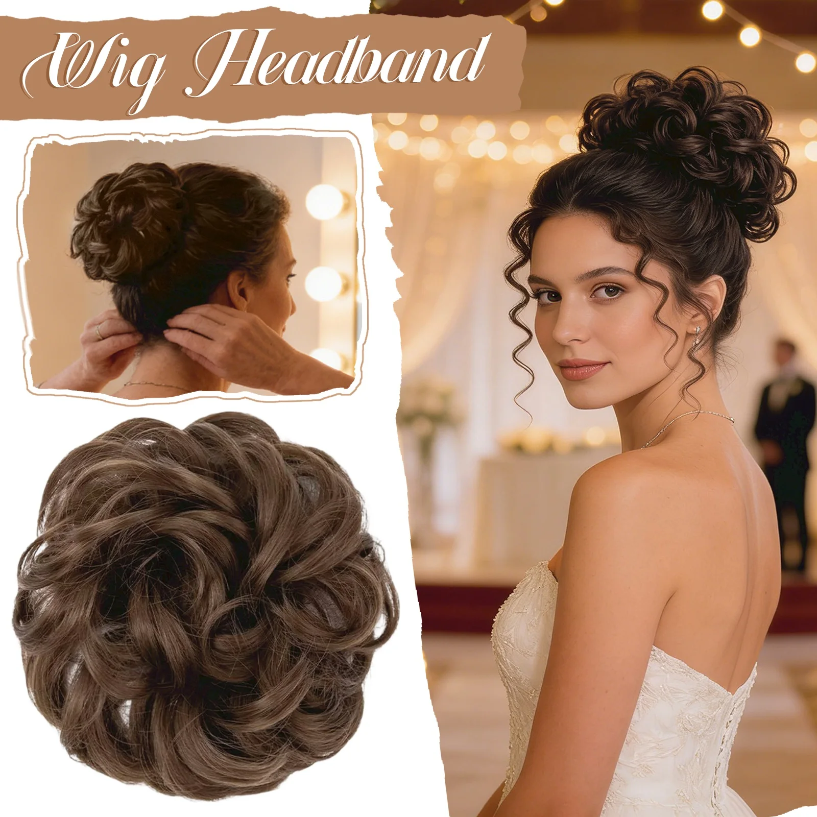 1Pcs Synthetic Claw Clip Bun Hairpiece Latin Curly Volume High Ponytail Hair Donut Fake Hair Daily Party Accessory for Women