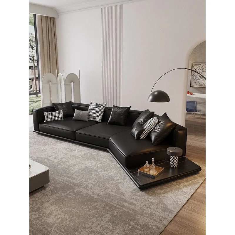 Horizon leather sofa living room modern flat floor large apartment first layer cowhide