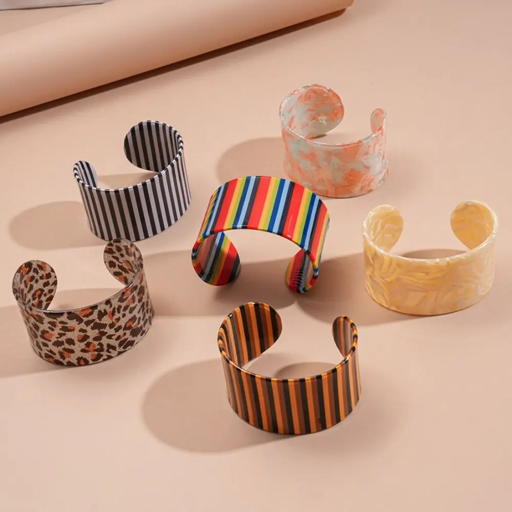 Leopard Print Striped Acrylic Bangle Geometric Europe American Style Open Wide Bracelet Minority Design Bohemian