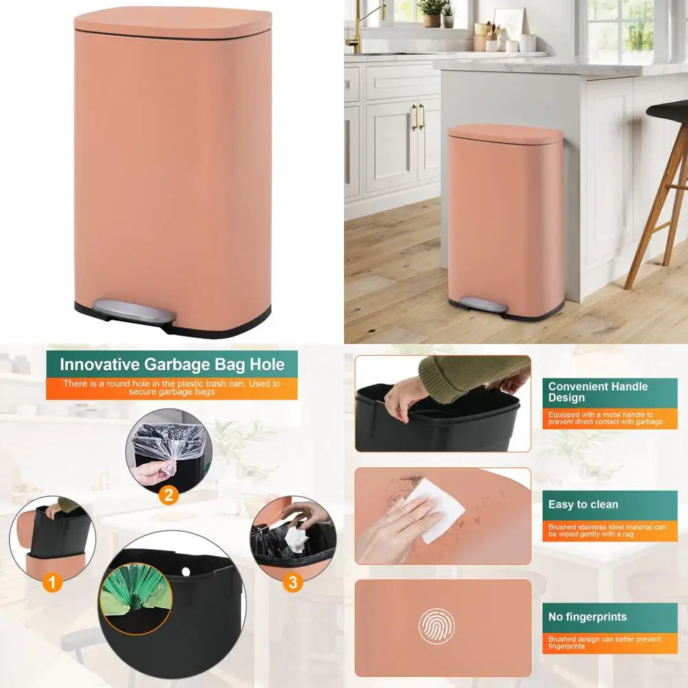 سلة مهملات مطبخ من الفولاذ المقاوم للصدأ مقاومة لبصمات الأصابع سعة 50 لترًا مع دلو قابل للإزالة وغطاء مفصلي #1