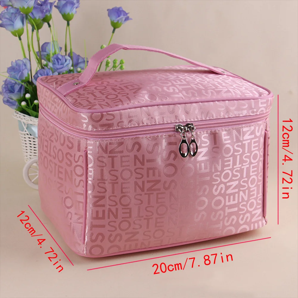 2023 New Fashion Women\'s Letter Printed Canvas Cosmetic Bag Makeup Bag Square Travel Portable Storage Wash Bag Cosmetic Storage