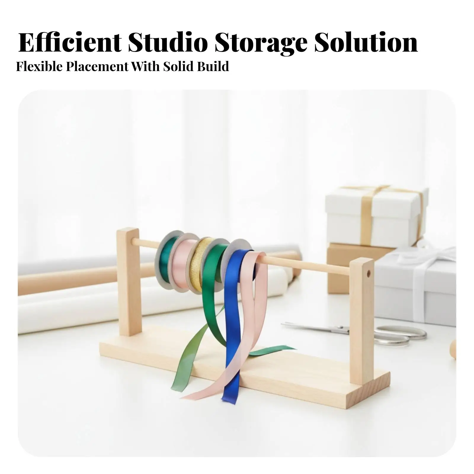 Solid Wood Ribbon Organizer Rack for Sewing Studio Desktop Spool Holder Dispenser Cloth Storage Organizer Shelf Rack for Craft