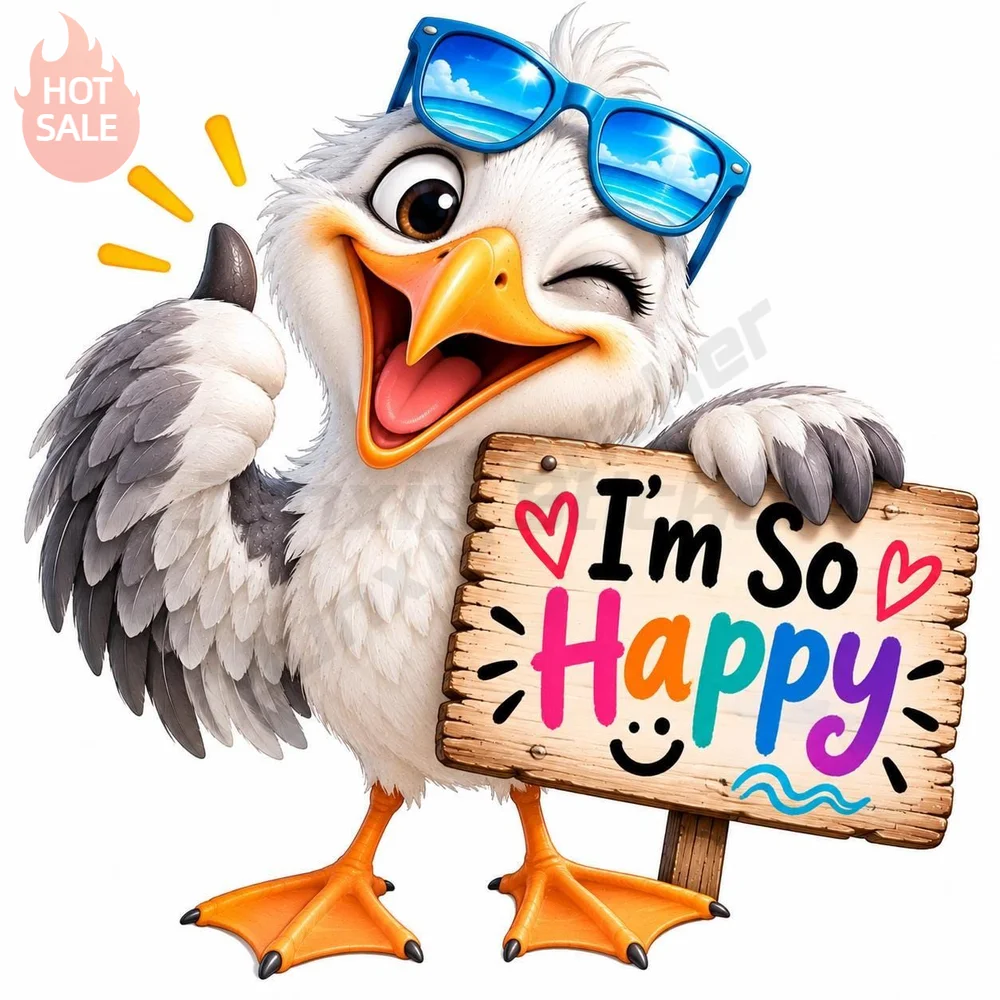 Cute Seagull Funny Cartoon Bird So Happy Sign Creative Vinyl Sticker For Car Window Scratch Cover Decal Exterior Decoration